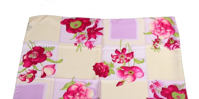 Dámský růžovo-krémový hedvábný šátek s květinovým vzorem Gianfranco Ferré