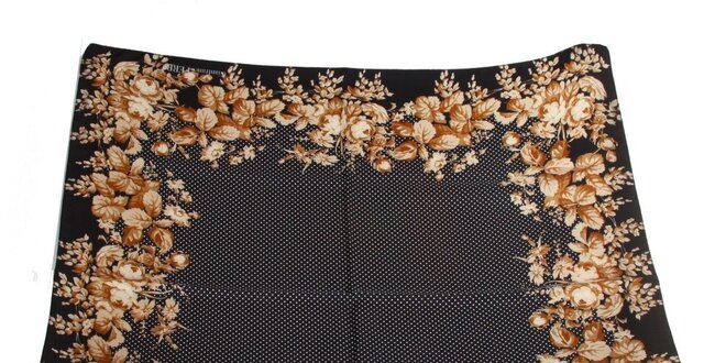 Dámský černý hedvábný šátek s puntíky  a květinami Gianfranco Ferré