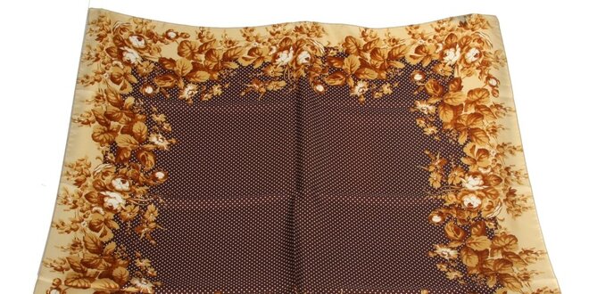 Dámský hnědo-béžový hedvábný šátek s puntíky Gianfranco Ferré