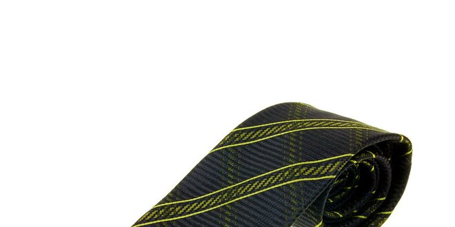 Pánská tmavě šedá kravata Gianfranco Ferré se žlutými proužky