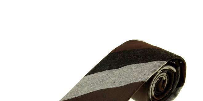 Pánská hnědo-šedá proužkovaná kravata Gianfranco Ferré