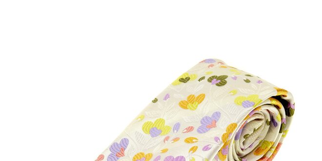 Pánská krémová kravata Gianfranco Ferré s květinovým motivem