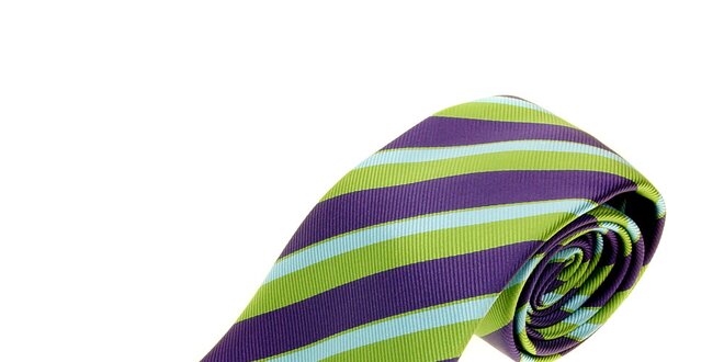 Pánská zeleno-fialová proužkovaná kravata Les Capains