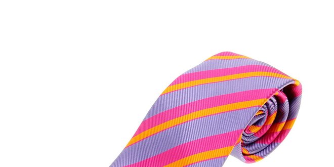 Pánská fialovo-růžová proužkovaná kravata Les Copains