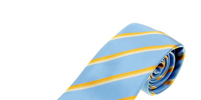 Pánská bledě modrá kravata Les Copains se žlutými proužky