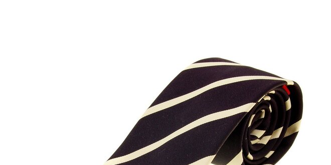 Pánská černá hedvábná kravata Moschino s béžovými proužky