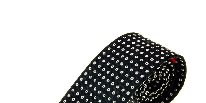 Pánská černá kravata Moschino s bílými puntíky