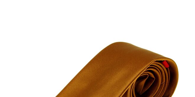 Pánská zlatavě hnědá hedvábná kravata Moschino