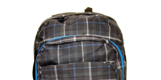 Pánský šedo-modrý kostkovaný batoh s logem Fundango