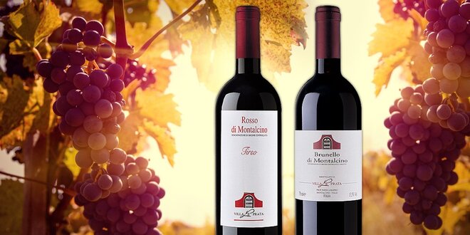 Vynikající vína Rosso di Montalcino nebo Brunello z Toskánska