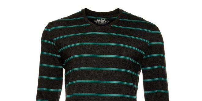 Pánské tmavě šedé tričko s dlouhým rukávem a pruhy Fundango