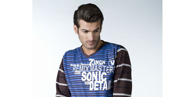 Pánské modro-hnědé proužkované tričko CLK