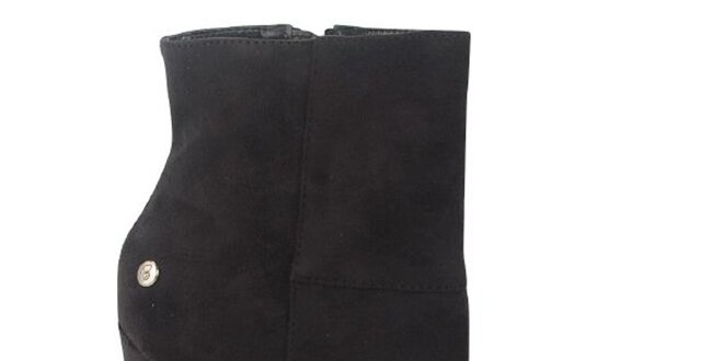 Dámské černé semišové kotníčkové boty na atypickém podpatku Blink