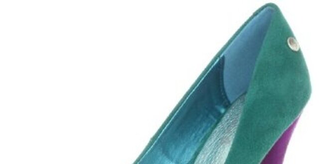 Dámské zeleno-fialové semišové lodičky na jehlovém podpatku Blink