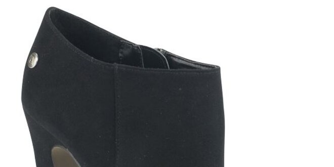 Dámské černé semišové kotníkové boty s atypickým podpatkem Blink