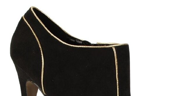 Dámské černé semišové kotníkové boty se zlatým lemem Blink