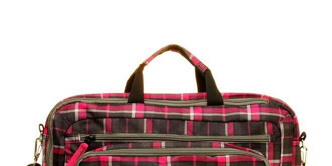 Dámská šedo-růžová kostkovaná taška na notebook Fundango
