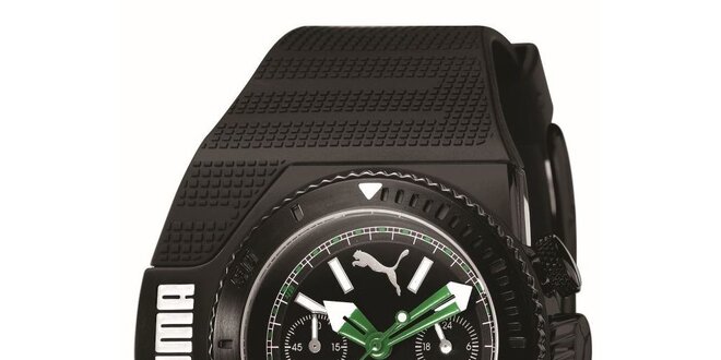 Pánské černé analogové hodinky se zelenými detaily Puma