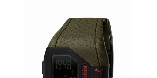 Pánské zelené digitální hodinky s červenými detaily Puma