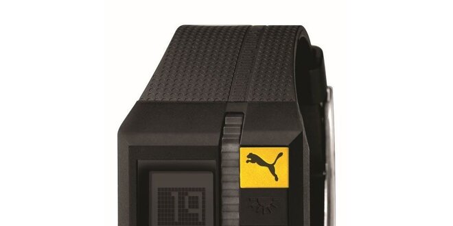 Pánské hnědé digitální hodinky se žlutým detailem Puma