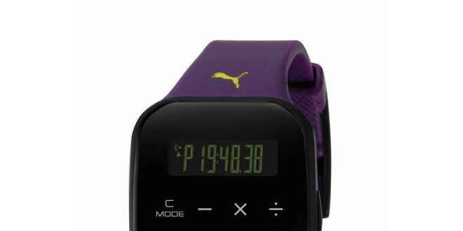 Černo-fialové digitální hodinky s klávesnicí Puma