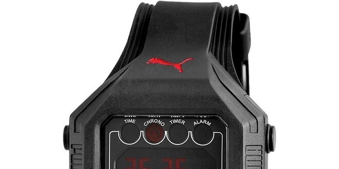 Pánské černé digitální hodinky červenými deatily Puma