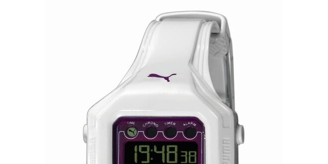 Bílo-fialové digitální hodinky Puma