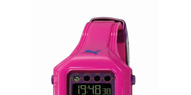 Růžové digitální hodinky s fialovými deatily Puma