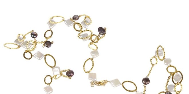 Dámský zlatý náhrdelník Arla s bílými a černými perlami