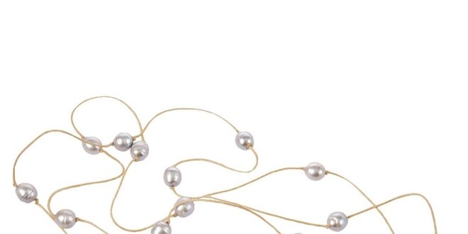 Dámský béžový bavlněný náhrdelník Arla s bílými perlami