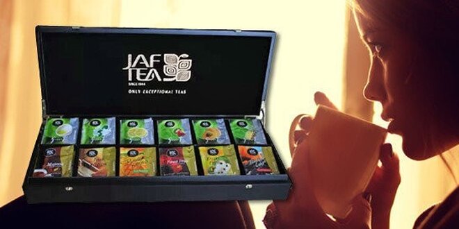 Dárková dřevěná krabice prémiových čajů značky JAF
