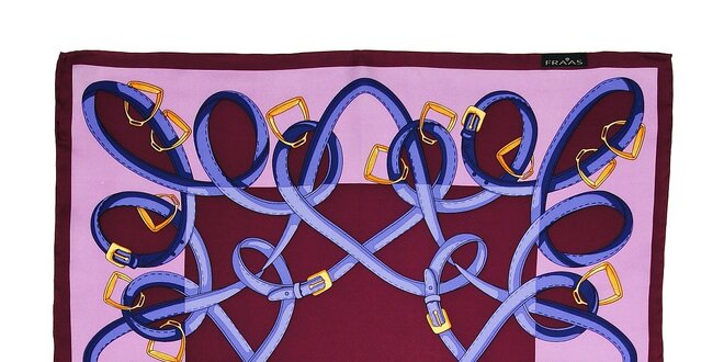 Fialovovínový hedvábný šátek Fraas s jezdeckým motivem