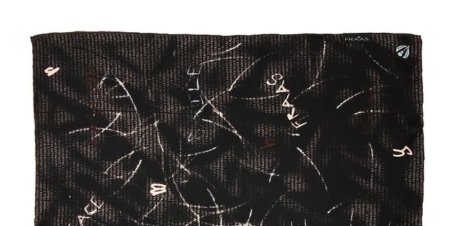 Tmavě hnědý hedvábný šátek Fraas s nápisy
