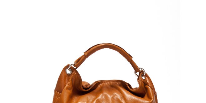 Dámská koňaková kožená kabelka oválného tvaru Renata Corsi