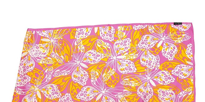 Růžový hedvábný šál Fraas s tropickými motýly