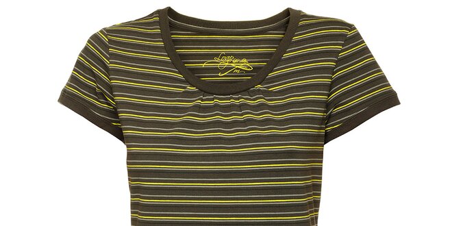 Dámské khaki tričko se žlutými proužky Loap
