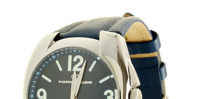 Signálně modré analogové hodinky s koženým řemínkem Tom Tailor