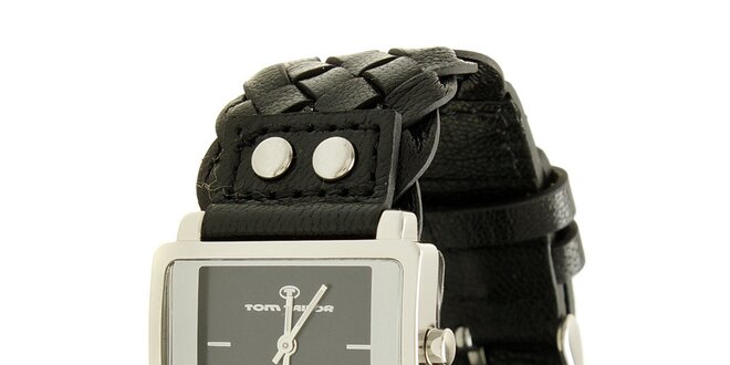 Dámské černé analogové hodinky s proplétaným řemínkem Tom Tailor