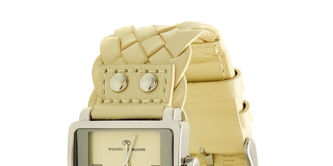 Dámské krémové analogové hodinky s proplétaným řemínkem Tom Tailor