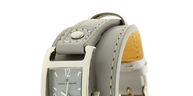 Dámské náramkové hodinky Tom Tailor se světle šedým koženým řemínkem