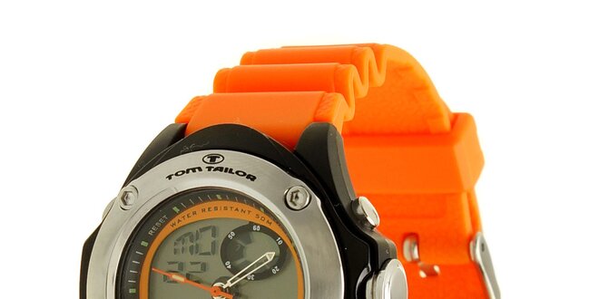 Oranžovo-černé hodinky s digitálním ciferníkem Tom Tailor