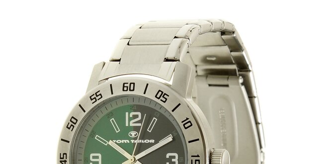 Ocelové analogové unisexové hodinky se zeleným ciferníkem Tom Tailor