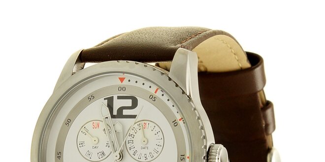 Hnědé analogové hodinky s výrazným analogovým ciferníkem Tom Tailor