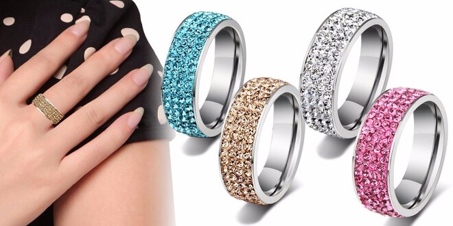 Luxusní ocelový prsten s krystaly