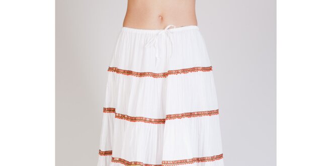 Dámská bílá nabíraná sukně Tonala s korálkovými detaily