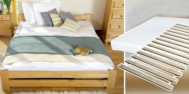 Masivní postel z přírodní borovice s roštem