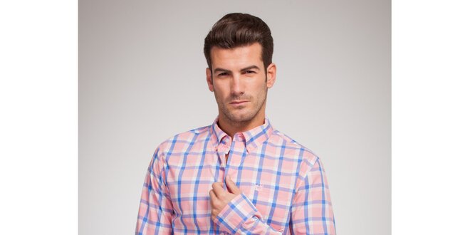 Pánská růžovo-modrá kostkovaná košile Bendorff