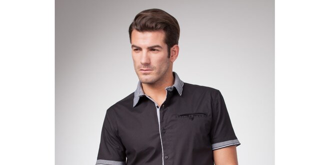Pánská černá košile s krátkým rukávem a proužkovanými detaily Bendorff