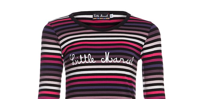 Dámské bavlněné tričko Little Marcel s kulatým výstřihem a růžovofialovými proužky