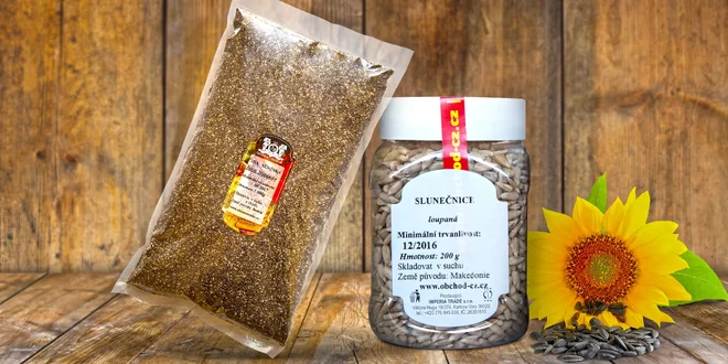 Balení chia semínek a slunečnice
